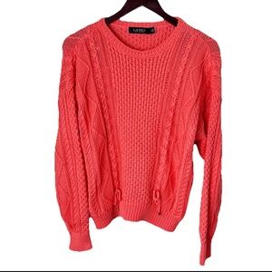 Ralph Lauren Black Label Cable Knit Sweater Coral Women’s Sz Medium 100% Cotton